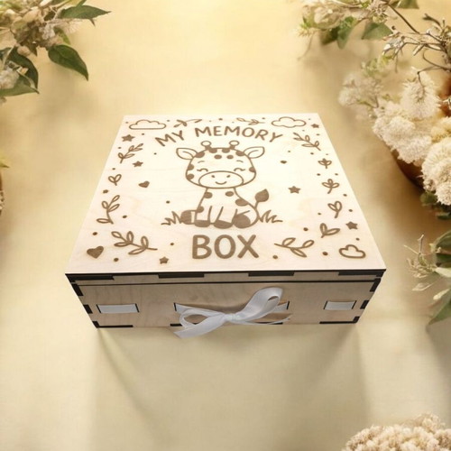Handmade wooden newborn memory box with giraffe theme made to order