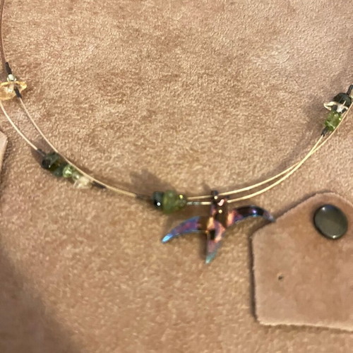 Jewelry set necklace and ring silver 925 and gold k24 new, green and gold