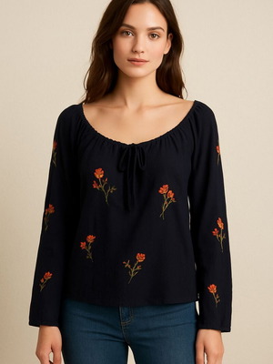 Cotton blouse with designs like new, size M