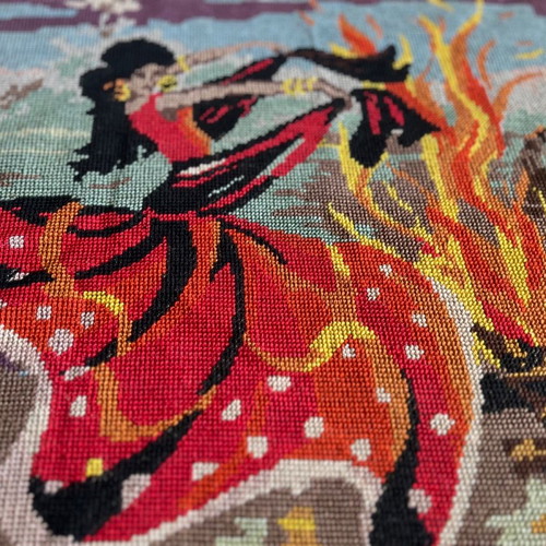 Broderies Royales embroidered textile painting used, handmade gobelin 120x60cm