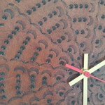 Leather wall clock used, analog, 30 cm diameter