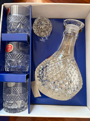 Bohemia Crystal Set with Carafe and 6 Whisky Glasses, New