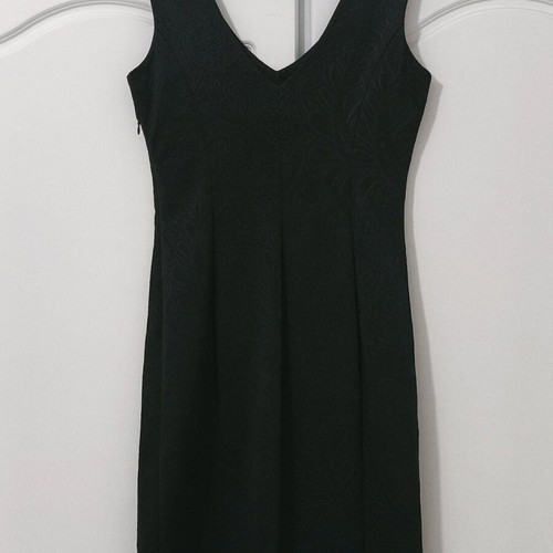 Lussile Black Dress with Brocade Embossed Patterns New, Size Small