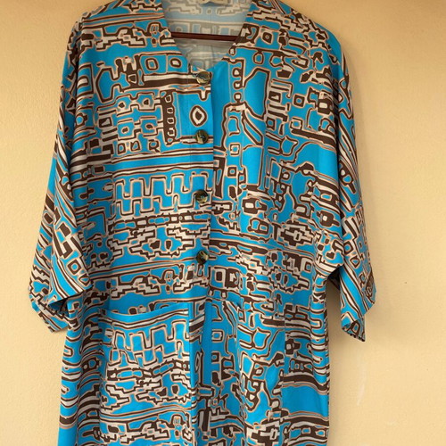 Shirt blue with brown patterns new Kado handmade clothes