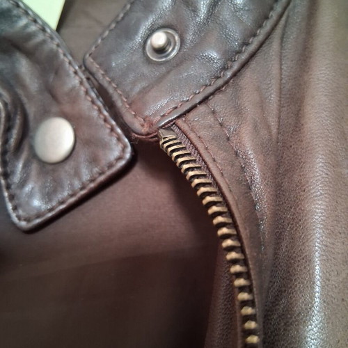 Theory leather jacket brown-olive color with broken zipper