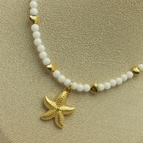 Summer handmade necklace with gold-plated starfish and hearts