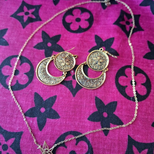 Boho jewelry set origami necklace and earrings used, multicolor