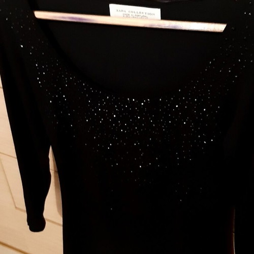 Zara cocktail blouse medium, black long sleeve with crystals, new