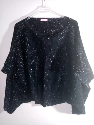 Knitted batwing blouse used, size L, black with silver thread