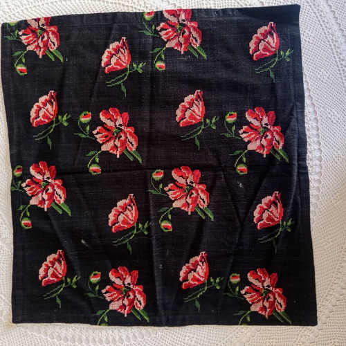 Handmade embroidered cross-stitch pillowcase 56x54 cm unused vintage