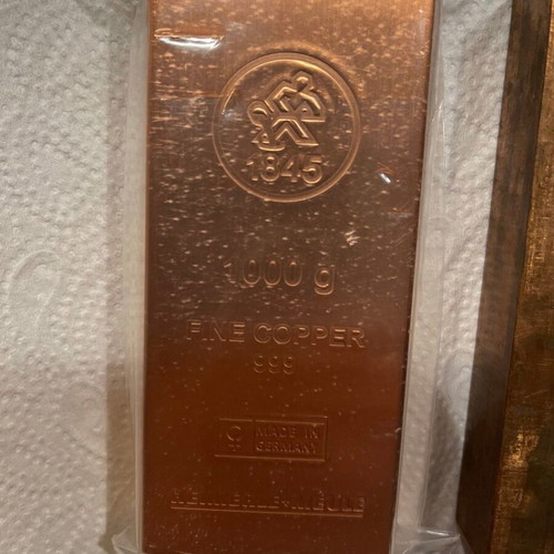 Collectible copper bars 999.9 like new, 2 x 1 kg, made in Germany