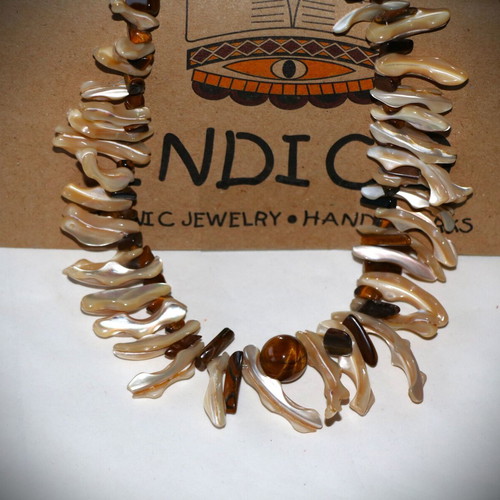Tigers Eye Necklace with Shells and Sterling Silver 925 new