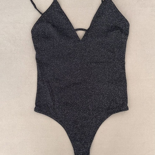 Bershka glitter black bodysuit size M new with open back and laces