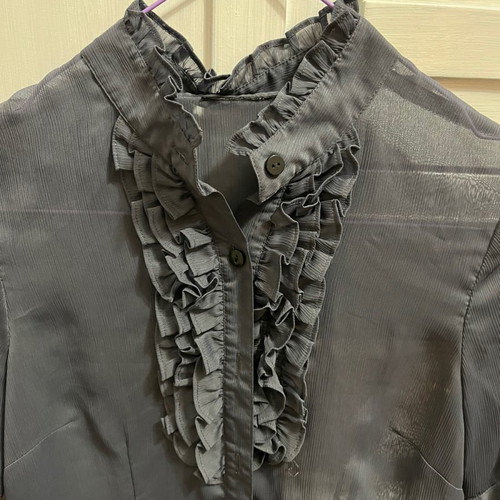 Transparent gray shirt new with stand-up collar and 3/4 sleeve