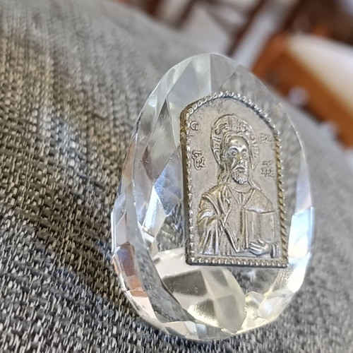 Vintage religious icon crystal and silver 825