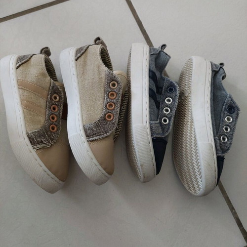 No25 canvas shoes like new, beige and blue, 2 pairs