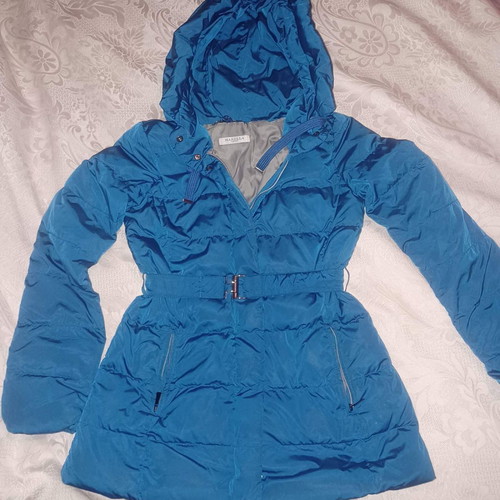 Marella jacket used, turquoise, with belt and hood, size M