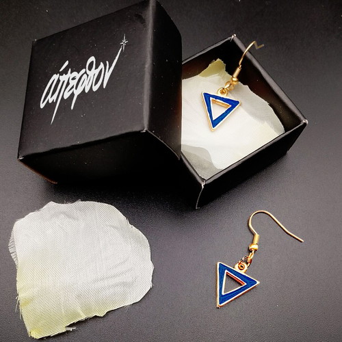 Azzurro Triade Blue Earrings New, Gold Steel and Enamel