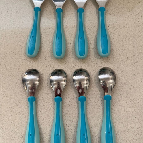 Chicco baby fork and spoon sets used, 4 pieces, blue for 18+ months