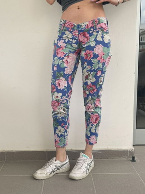 Blue Floral Slim-Fit Pants used, vintage Y2K aesthetic