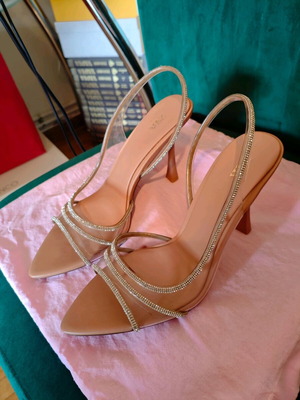 Zara high-heel vinyl sandals with rhinestones, brand new