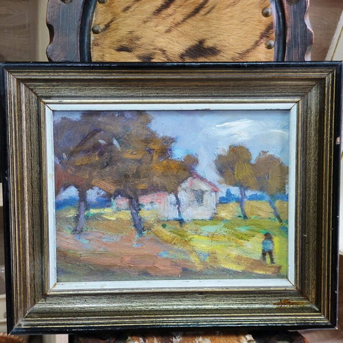Old Dutch oil painting on fiberboard used