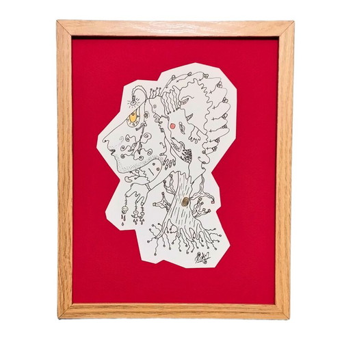 The Erinyes drawing in small frame ink on handmade paper