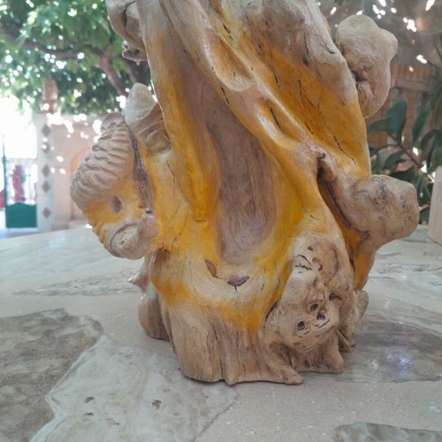 Woodcarving artwork made of natural pomegranate wood, new