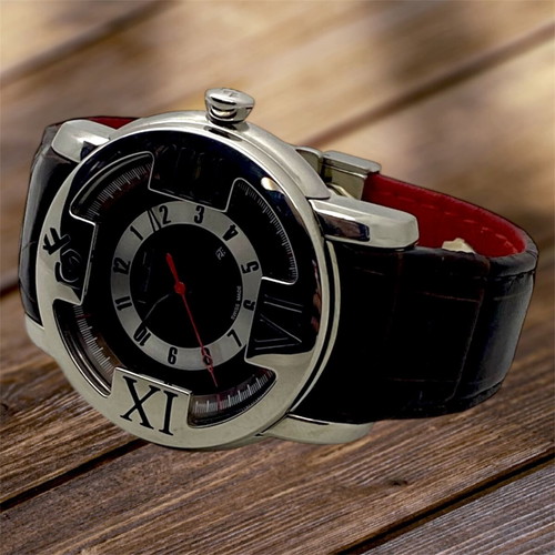 GF.FERRE 45mm watch used with sapphire crystal and leather strap