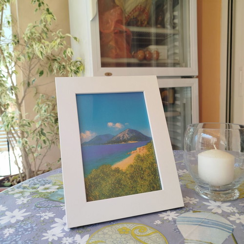 Fine Art Print 'Morning Agrilia' Beach Scene with White Frame, New