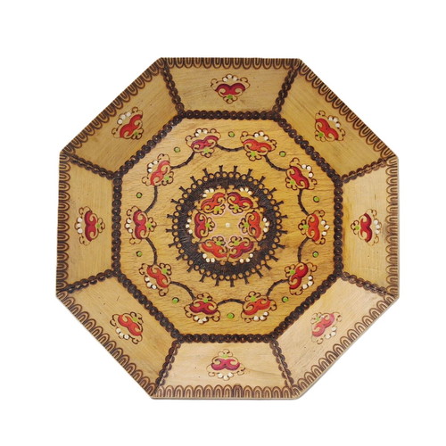 Wooden Octagonal Wall Panel Vintage 1976 Hand-Painted Decoration