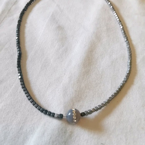 Necklace with hematite beads new, gray shades