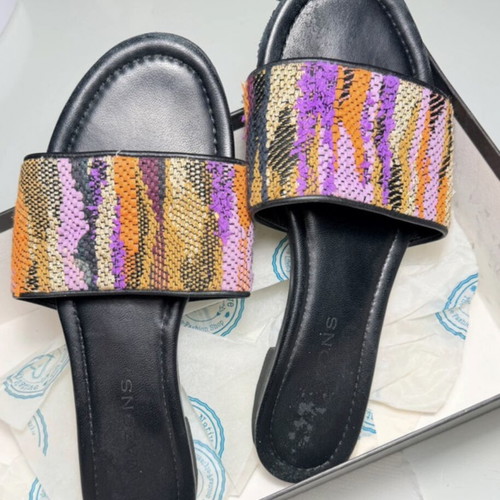 Glamazons leather slides used, size 39, black and multicolor