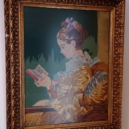 Hand-stitched embroidery painting used