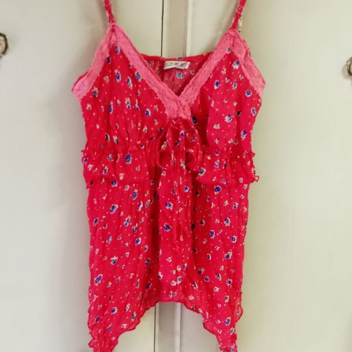 Red top used with floral pattern and pink lace