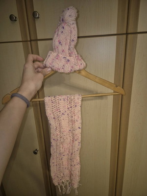 Knitted hat and scarf set for kids 2–5 years new, pink