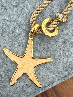 Handmade necklace long pendant beige and gold new