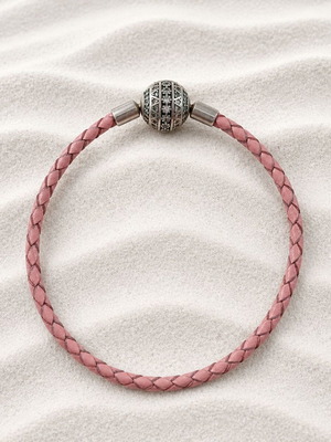 Leather bracelet with 925 silver motif and zircon new, pink and silver