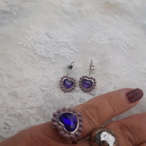 Lousir silver set with purple heart zirconia like new