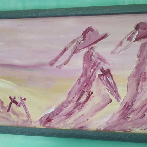 Painting like new, pink color, framed, approx. 20 years old, 1.20x0.30m