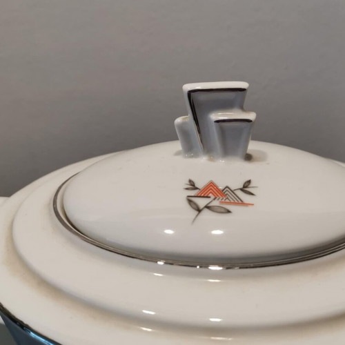 Art Deco teapot used, porcelain with geometric design
