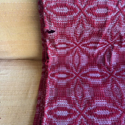 Wool woven blanket used, red with traditional pattern