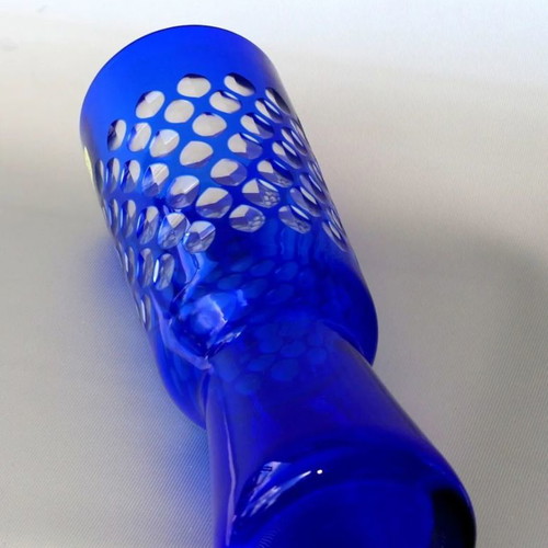 Cobalt blue vase used, VEB Derenburg Harz-Kristall, 31 cm