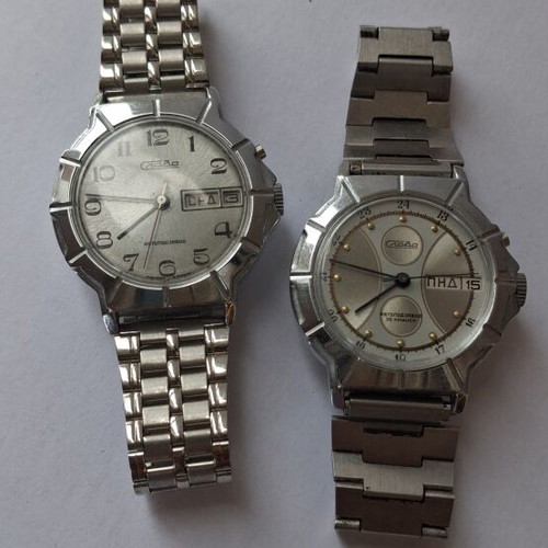 Slava CCCP automatic men's watches used, set of two, grey and silver