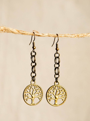 Handmade Tree of Life earrings new, brown and gold tones