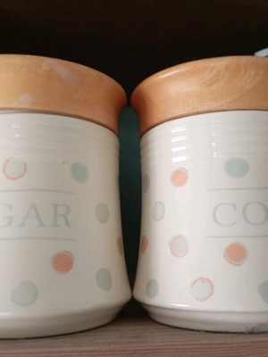 Clay jars for coffee and sugar storage like new, set of 2