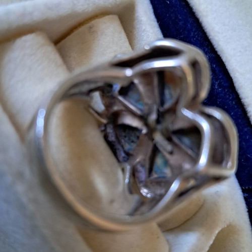 Silver ring with mother pearl and semiprecious stones size 17 like new