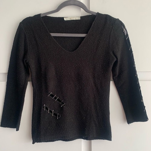 Aniye By Distressed 90s V-Neck Blouse With Safety Pins Like New, Black, Size M