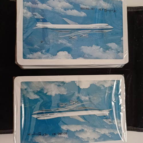 Kuwait Airways First Class Collectible Set with 2 Sealed Boeing 747 Playing Cards in Leather Case