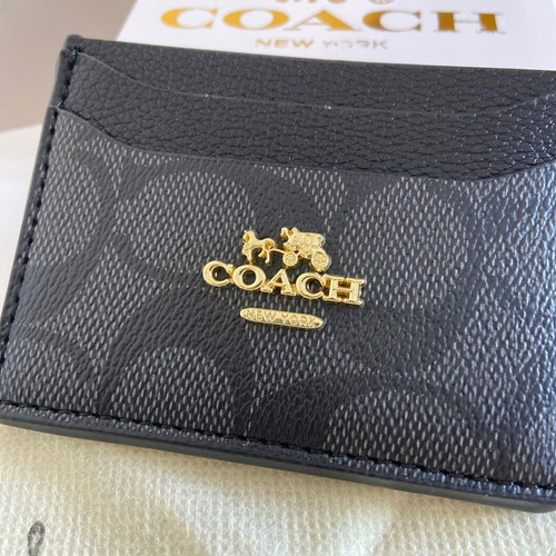 Coach card holder wallet, black and grey signature canvas